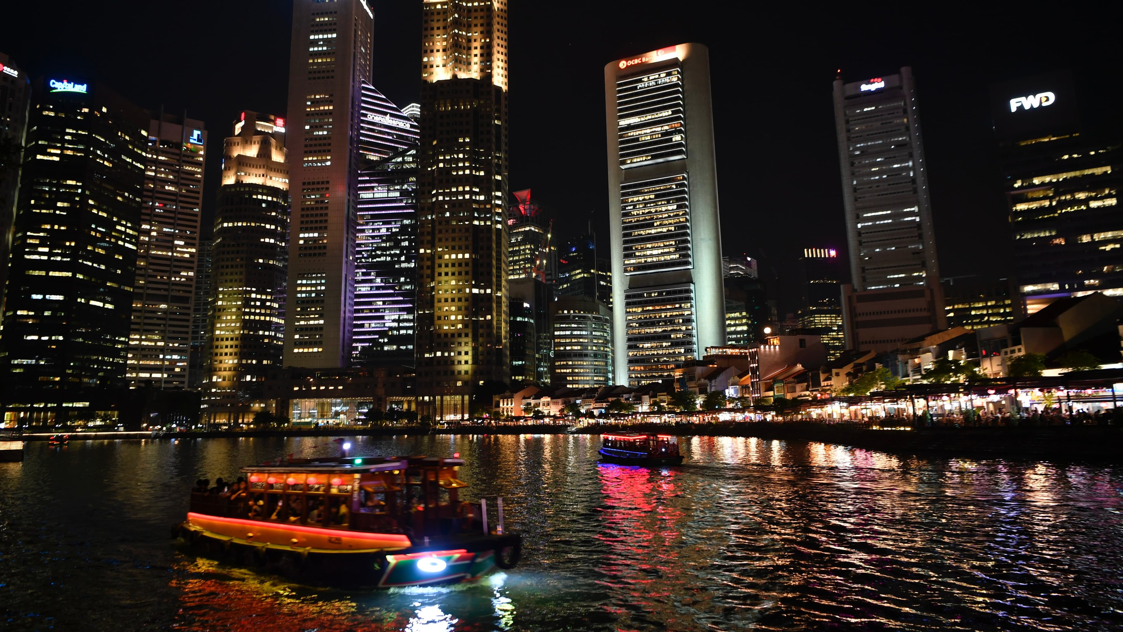 Boat Quay and Singapore River at night