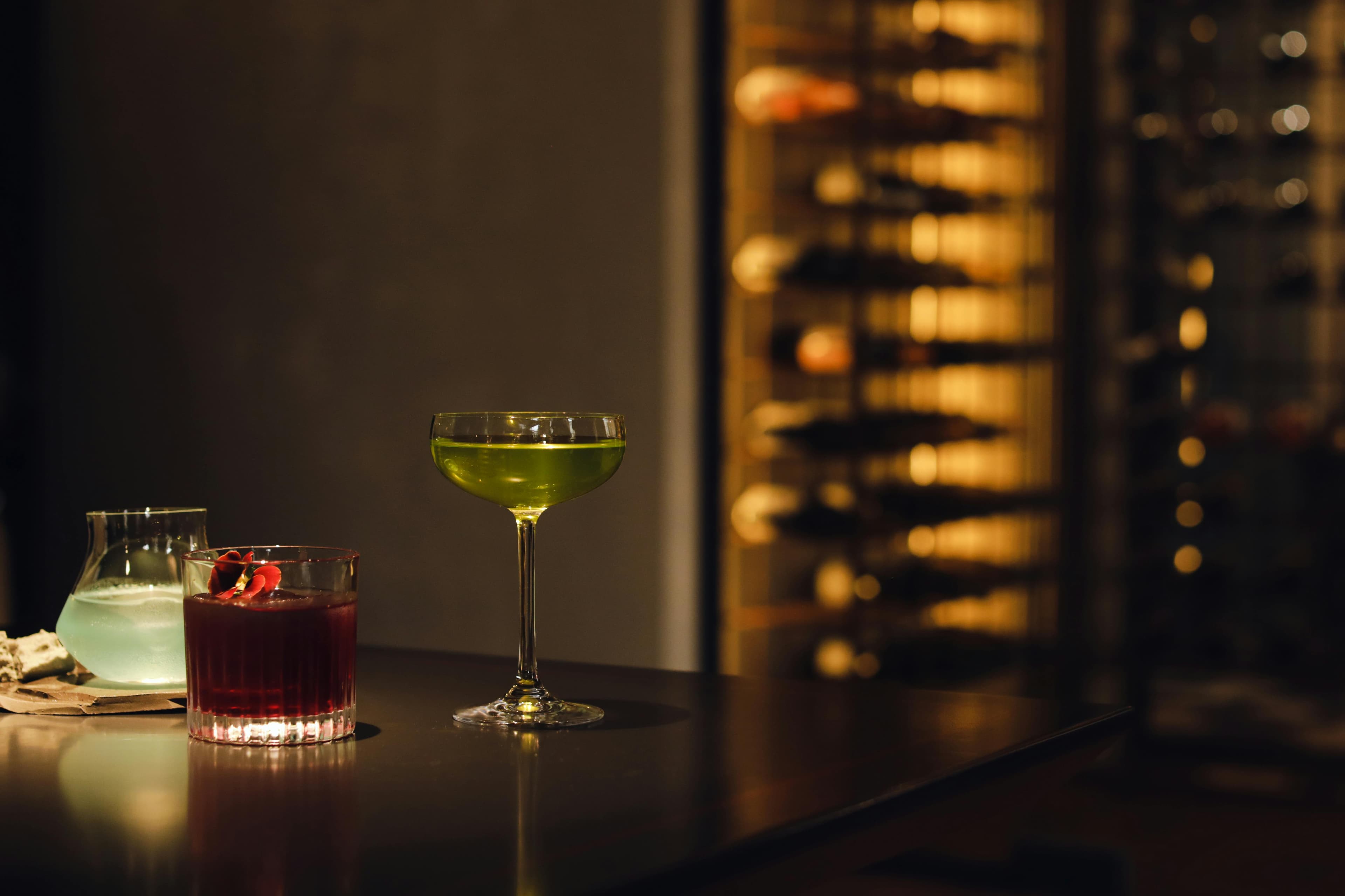 Cocktails on a clean lounge bar table